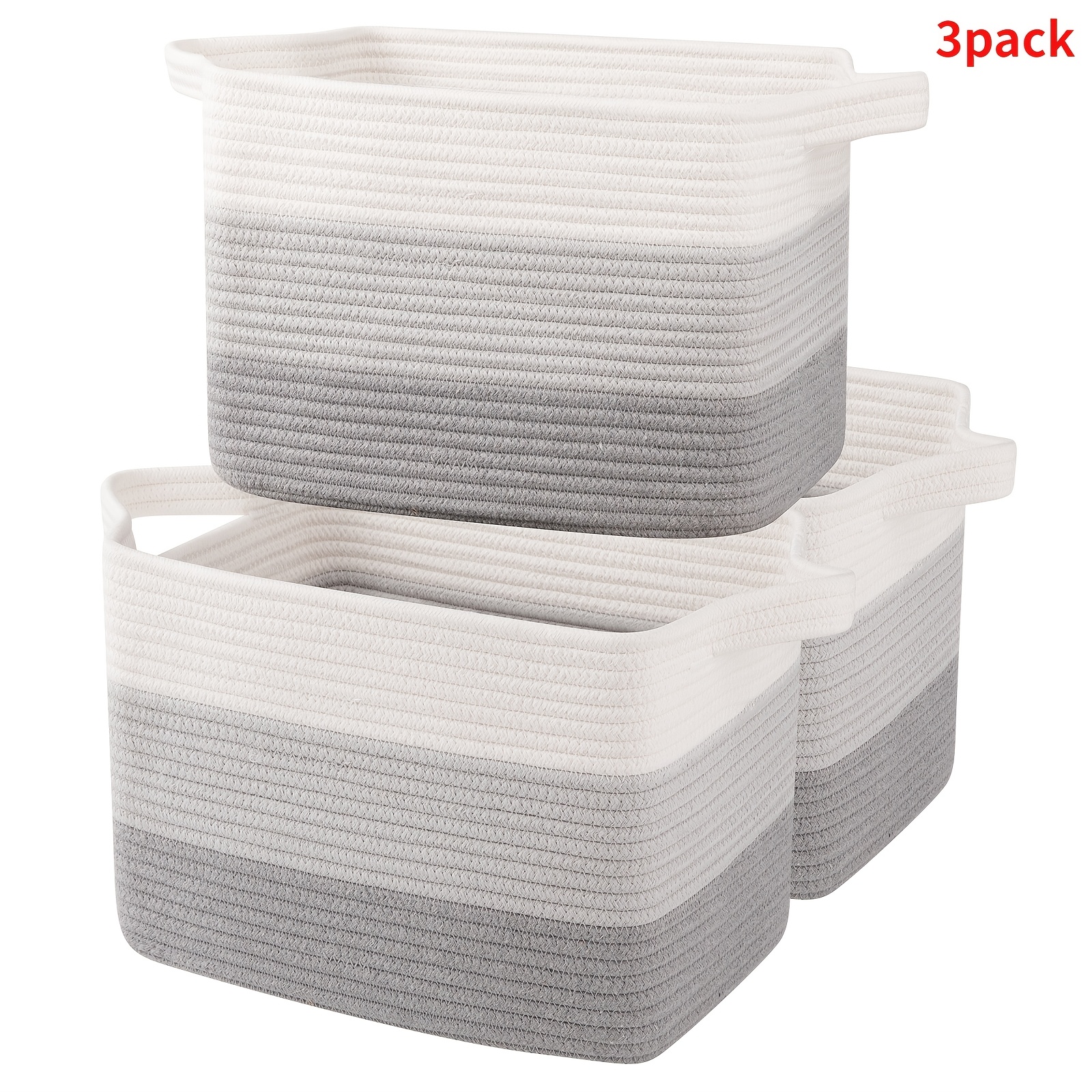 

3pcs Decorative Cotton Rope Storage Baskets - 14.7"x9.8"x8.8" With Handles For Toys, Blankets & Closet Organization - Living Room, Bedroom, Nursery, Kensaker, Laundry Baskets