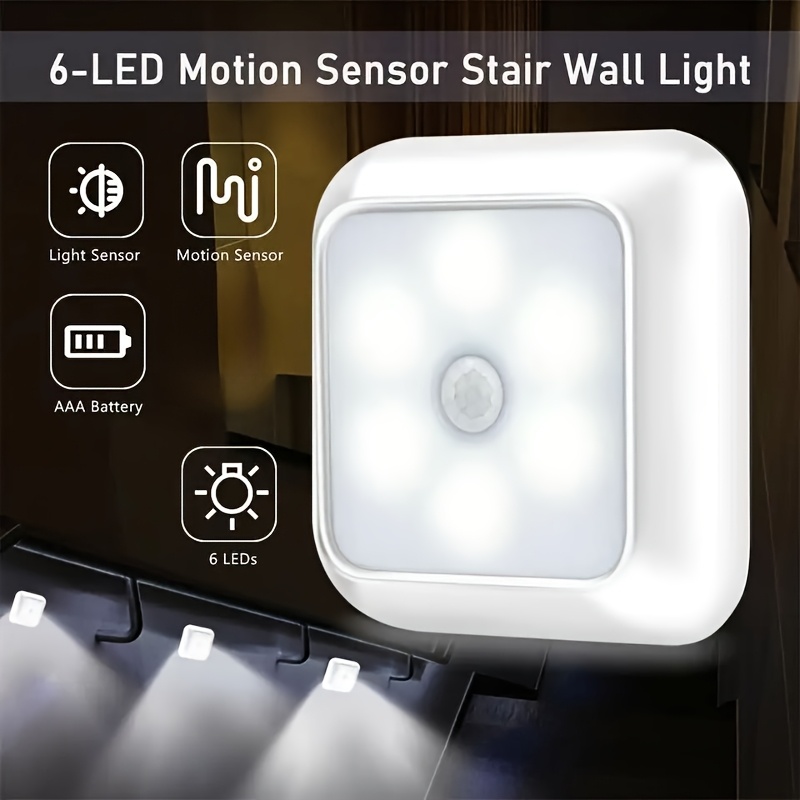 

1pc Battery-powered 6 Led Sensor Light, Wireless Led Step Night Light, Suitable For Indoor Use, Cabinets, Corridors, Stairs, Closets, Kitchens, With A Voltage Of 36v, Includes Electronic Components.