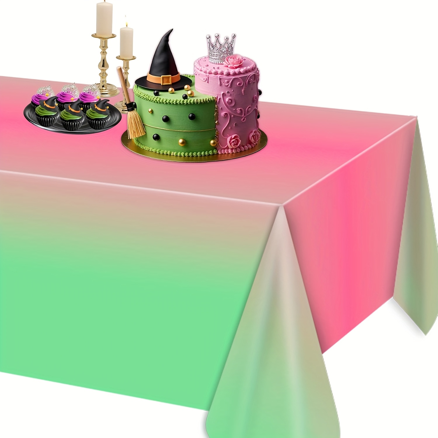 1pc pink to green gradient witch tablecloth plastic rectangular table cover for halloween birthday parties festive celebrations halloween decorations
