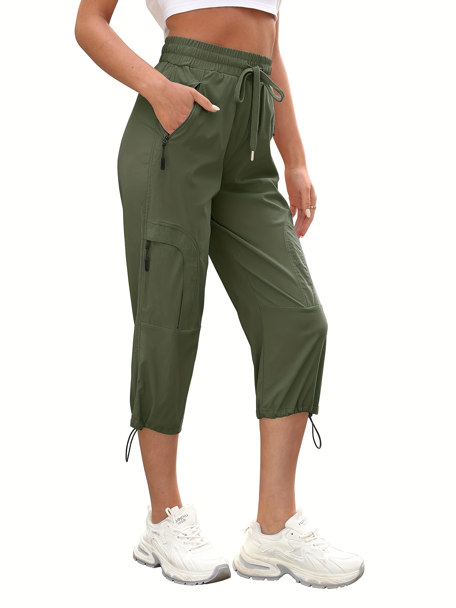 Women's Summer Casual 3/4 Length Cargo Pants Breathable Stretch  Lightweight Outdoor Jogging Hiking Trousers with Multiple Pockets,  Adjustable