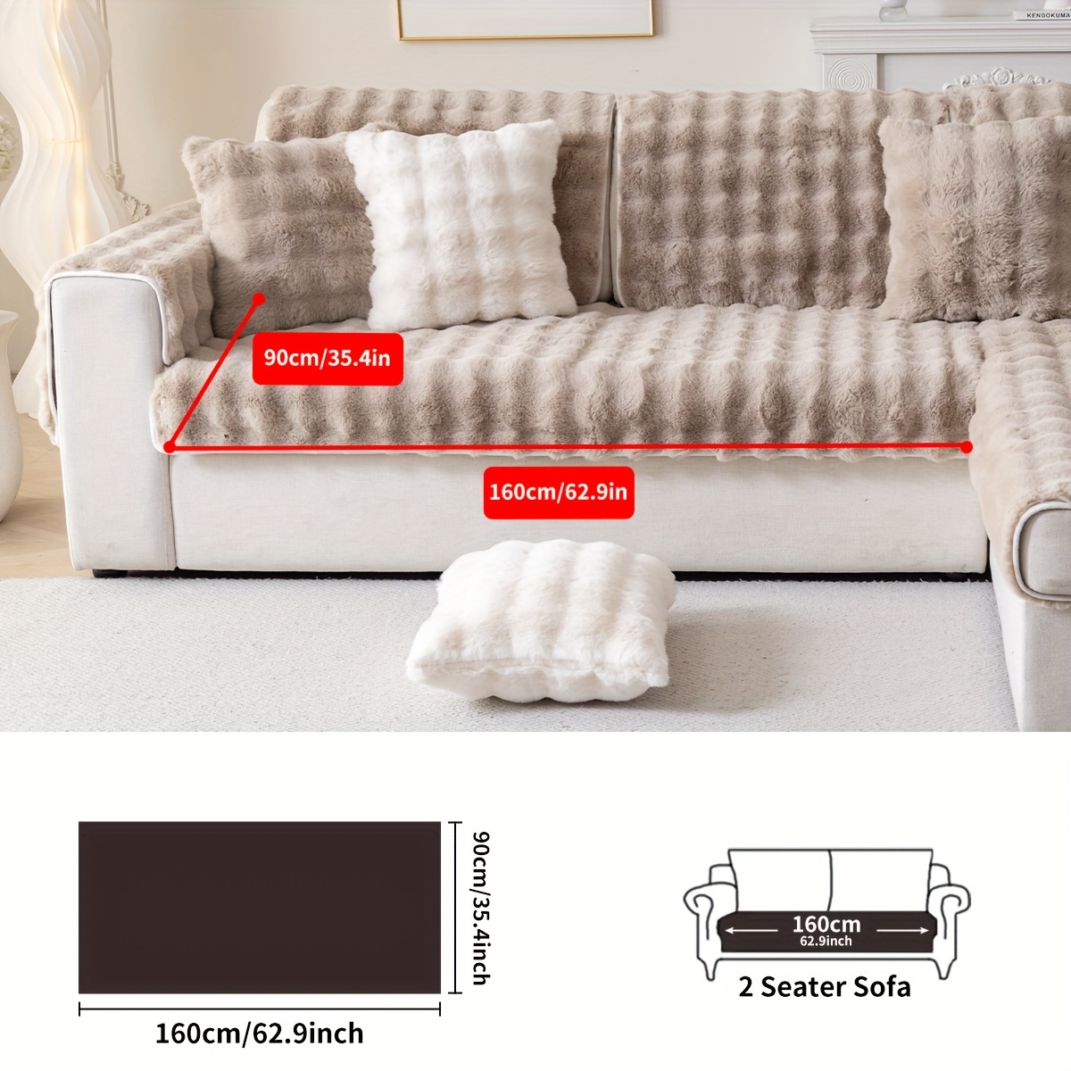 TEMU 1pc Faux Rabbit Plush Sofa Cushion Pet Sofa Cover Thick Plush Winter Cushion Protector Slipcover Anti-slip Bedroom Office Living Room Furniture