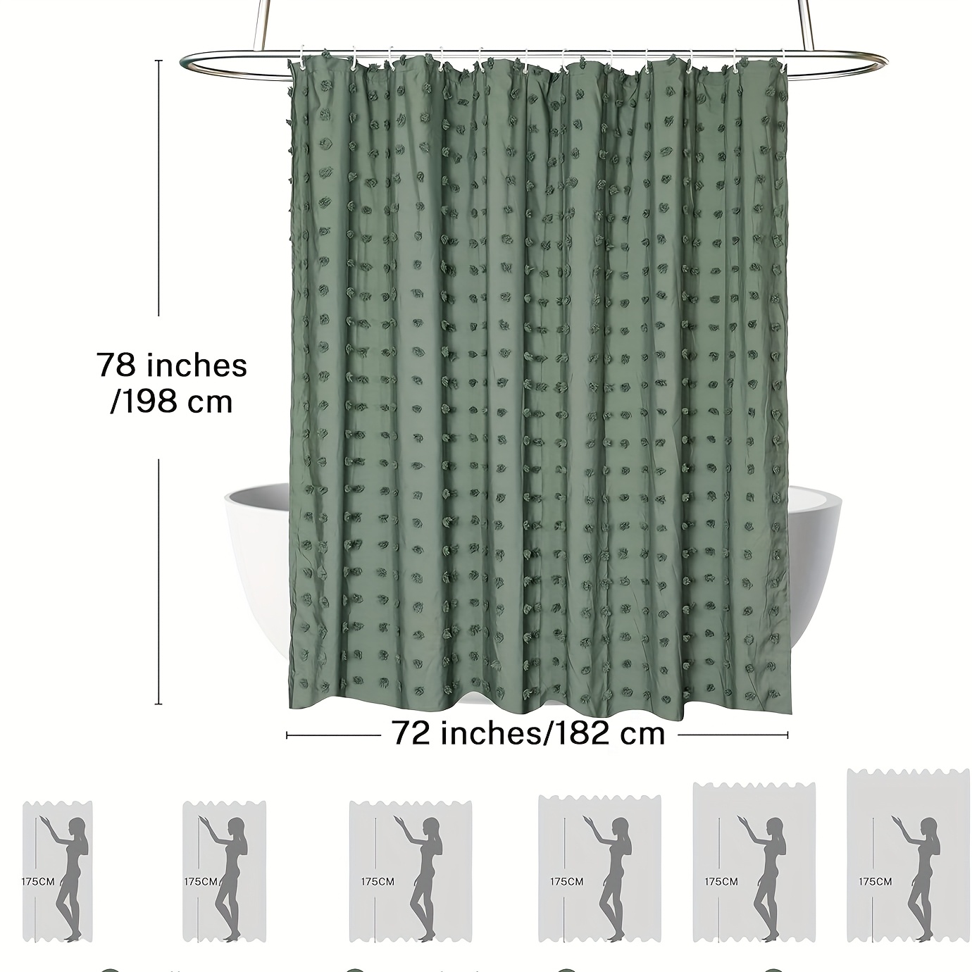 Bohemian Chic Polka Dot Shower Curtain with White Hooks, Machine Washable