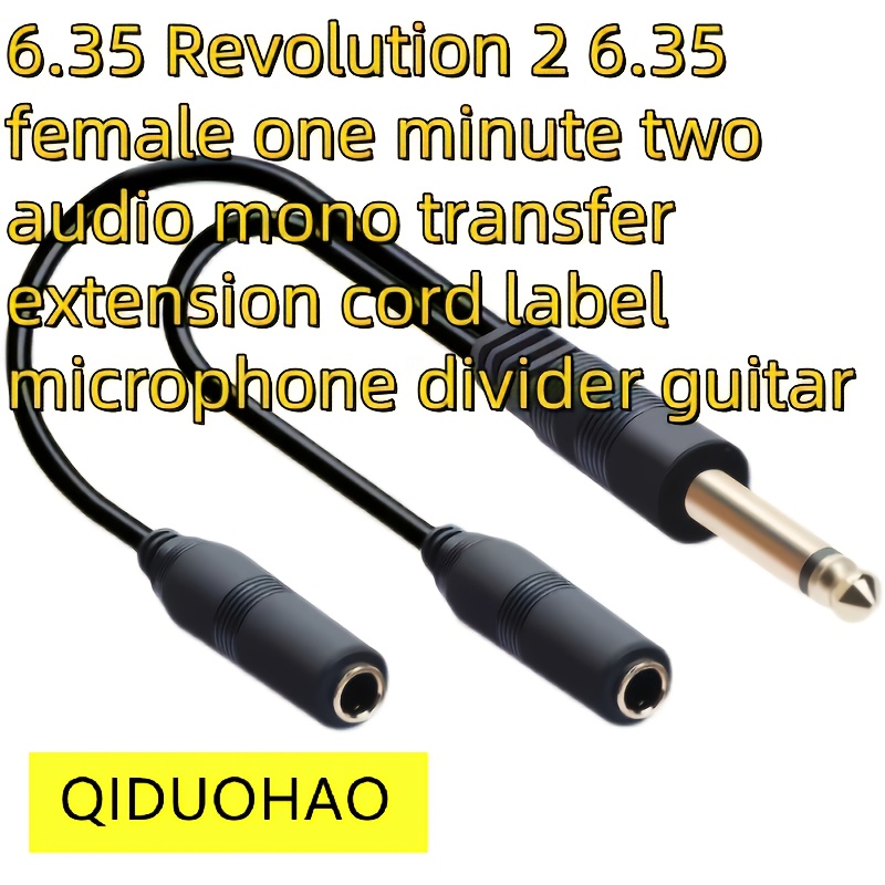 QIDUOHAO Brand Produkt 6.35Mm Han til 2 stk 6.35Mm Hun 1 til 2 Audio Mono Adapter Forlængerkabel Mikrofon Splitter Guitar