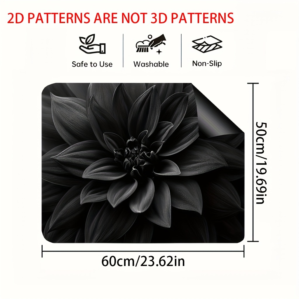 TEMU 1pc, 2d Flat Printing Furnace Top Decorative Mat And Decorative Cover, Stove Cover Mat, Black Flower Pattern, Multi-use Perfect For Oven Mat,