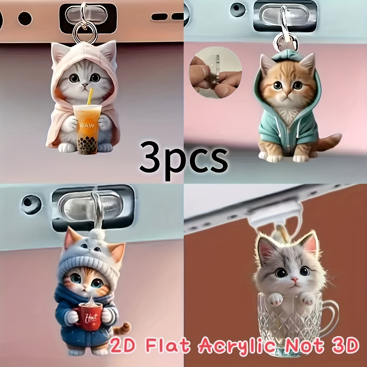 TEMU 2D 3 Piezas Tapones de Polvo para Teléfono de Acrílico, Adornos de Cargador de Gato Lindo, Colgantes Portátiles para Teléfono, Combinaciones