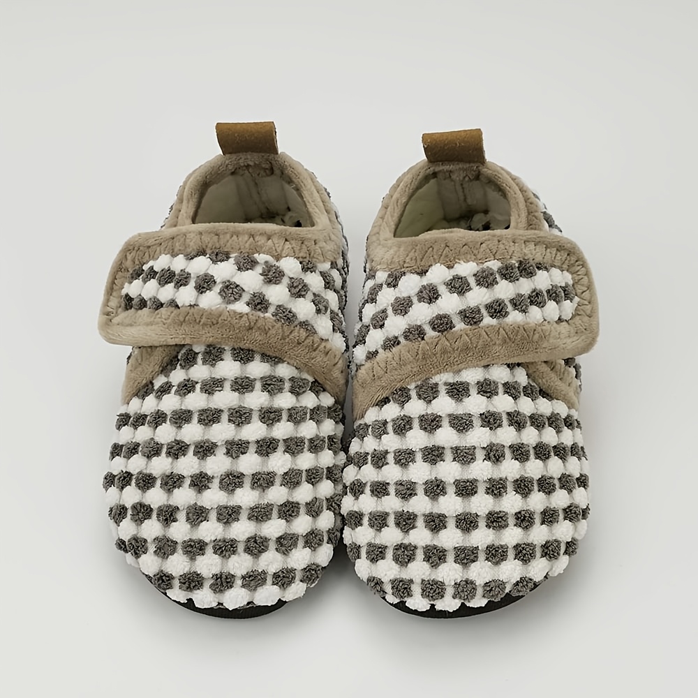 Image of Comfortable Fastener House Shoes For Boys, Soft Bottom Fleece Walking Shoes For Indoor, Autumn And Winter