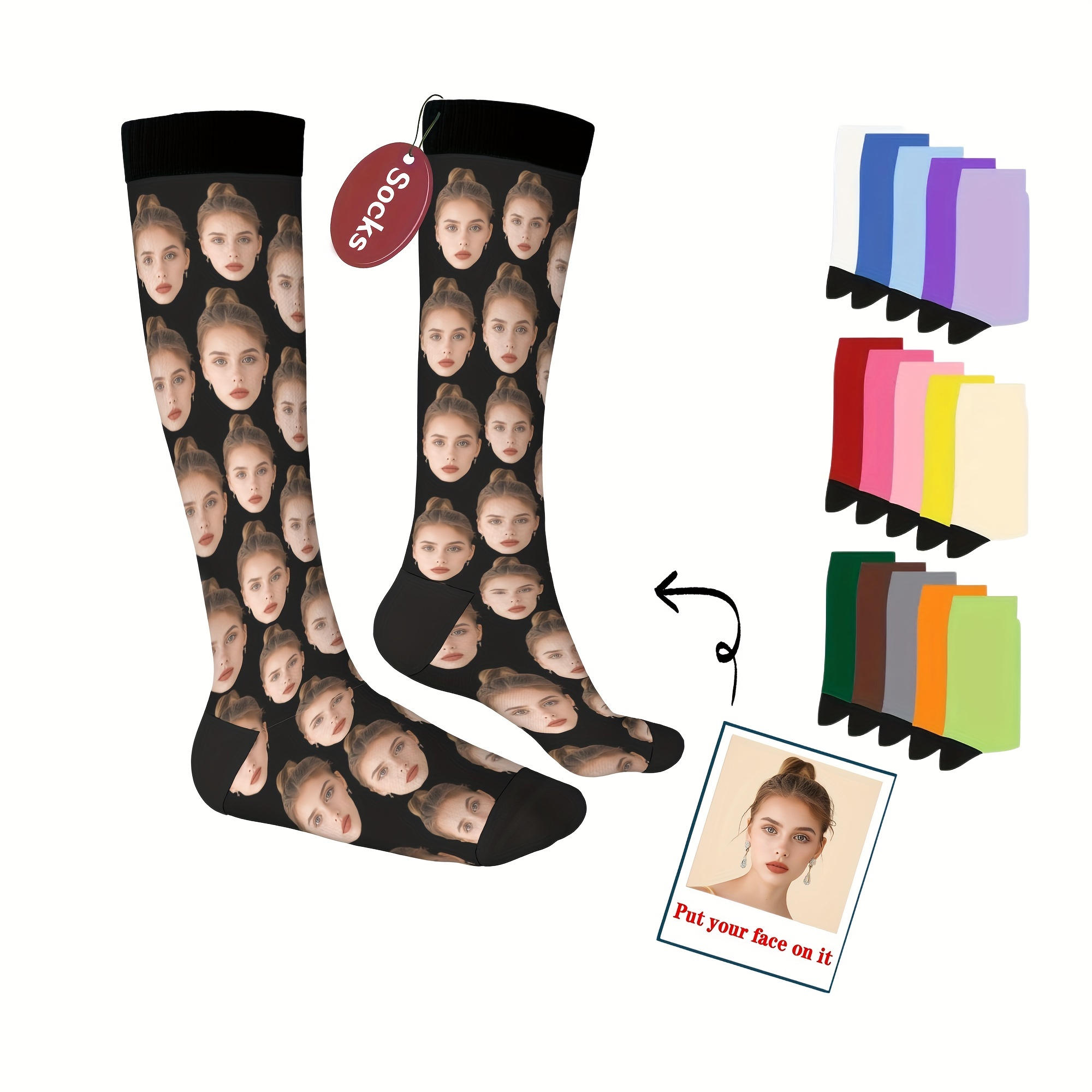 

Custom Face Socks, Personalized Funny Gift Crew Socks With Photo Customized, Faces Print, Novelty Trendy Party Present Socks For Men Women