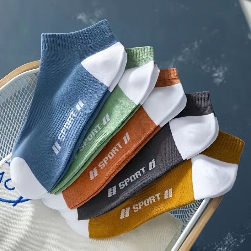Image of 5 Pairs Of Men's Summer Socks, With A Color-blocking Design. Summer Men's Socks Are Of High Quality, Deodorizing And Sweat-absorbing, Making Them Suitable For Daily Outdoor Wear And Summer