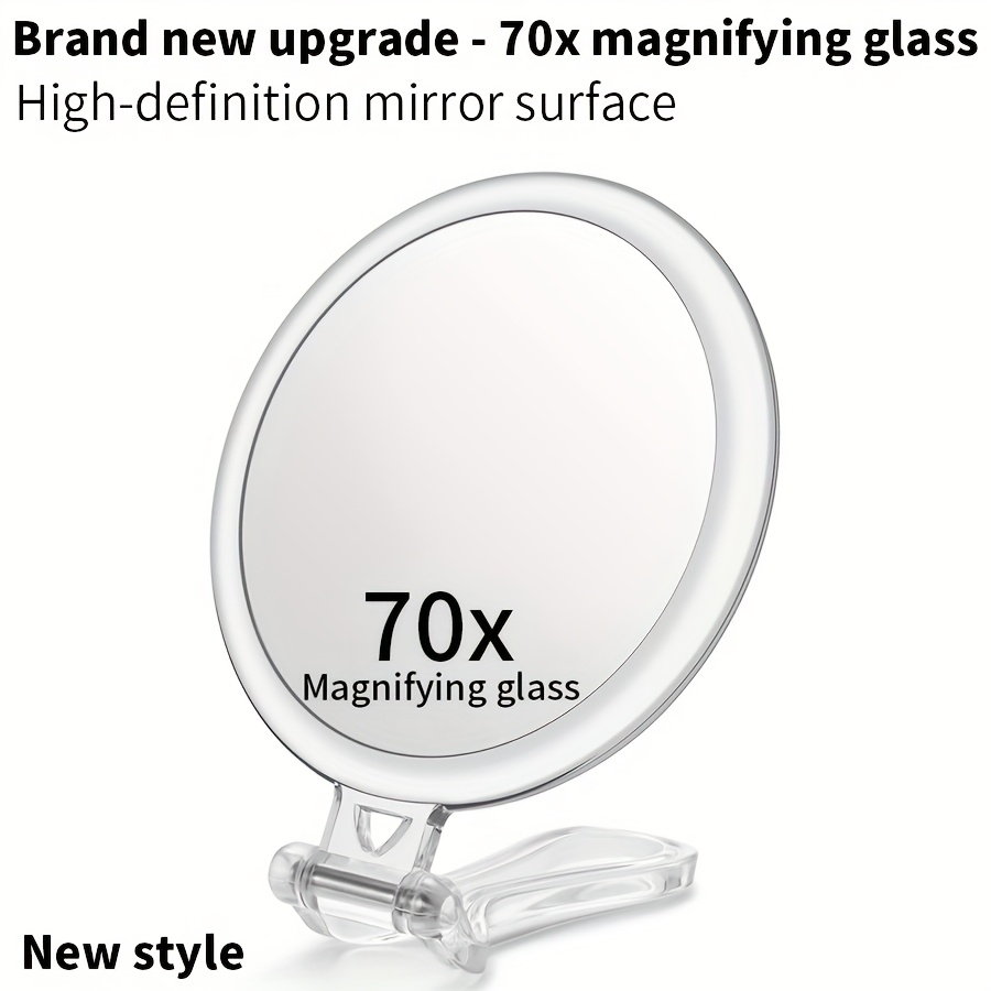 70x Double-sided Makeup Mirror. Magnifies For Removing Blackheads And Pimples, While Side Does Not For Normal Makeup, Touch-ups, And Makeup . It With A Handle And Folded For .