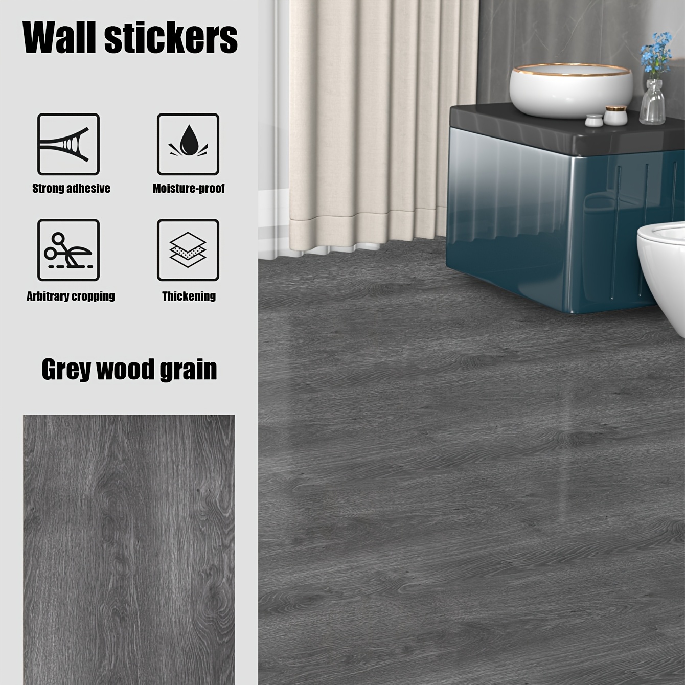 Image of 1roll Peel And Stick Vinyl Flooring Roll 17.72"x 118.11", Self Adhesive Vinyl Wood Flooring Planks Floor Tiles Stickers Removable And For Bathroom Living Room Bedroom Kitchen Rv