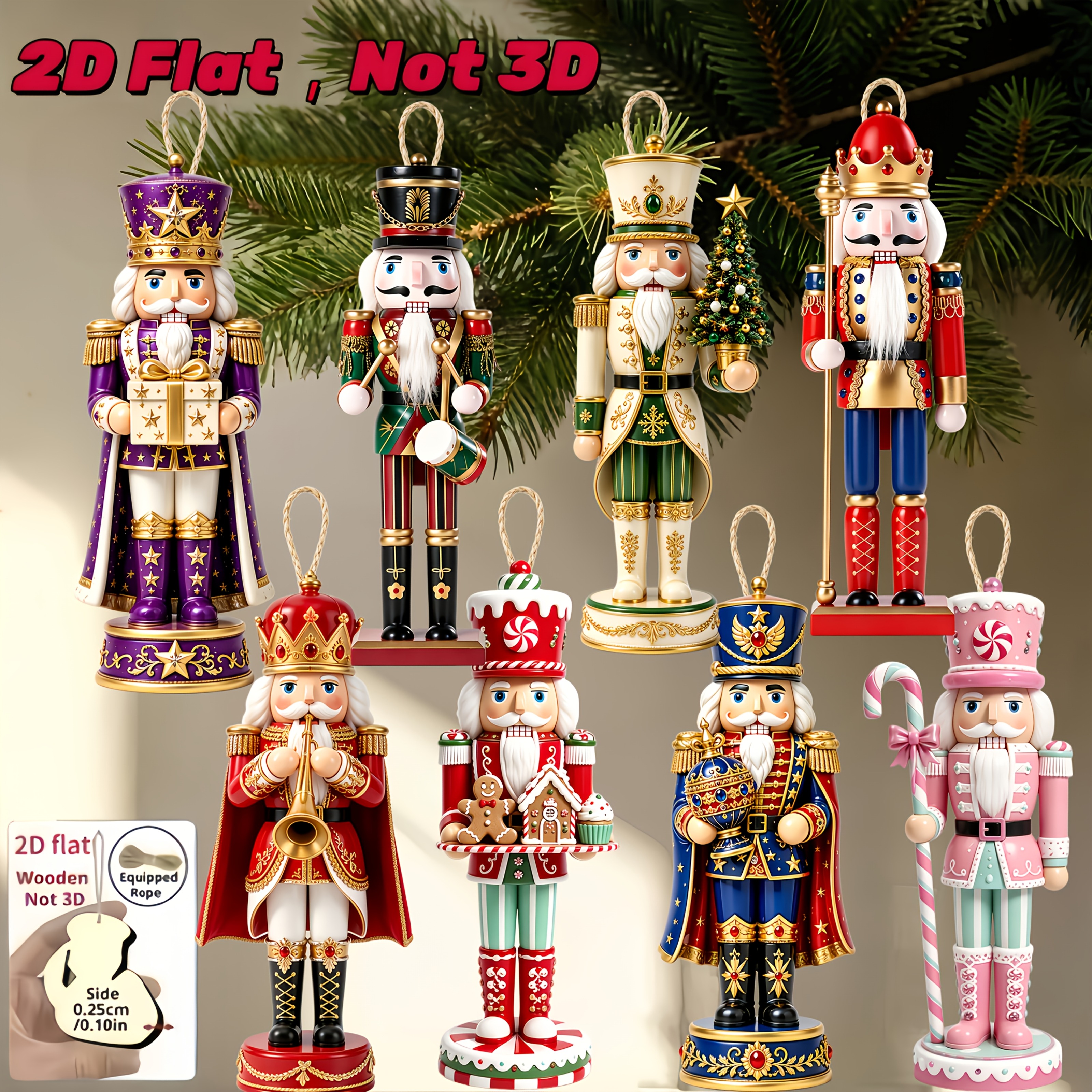 TEMU Plat 2D, 8 pièces Magnifiques Casse- en Bois, Ornement de Noël à Suspendre, Convient à Diverses Scènes, Fournitures de Décoration de Fêtes,