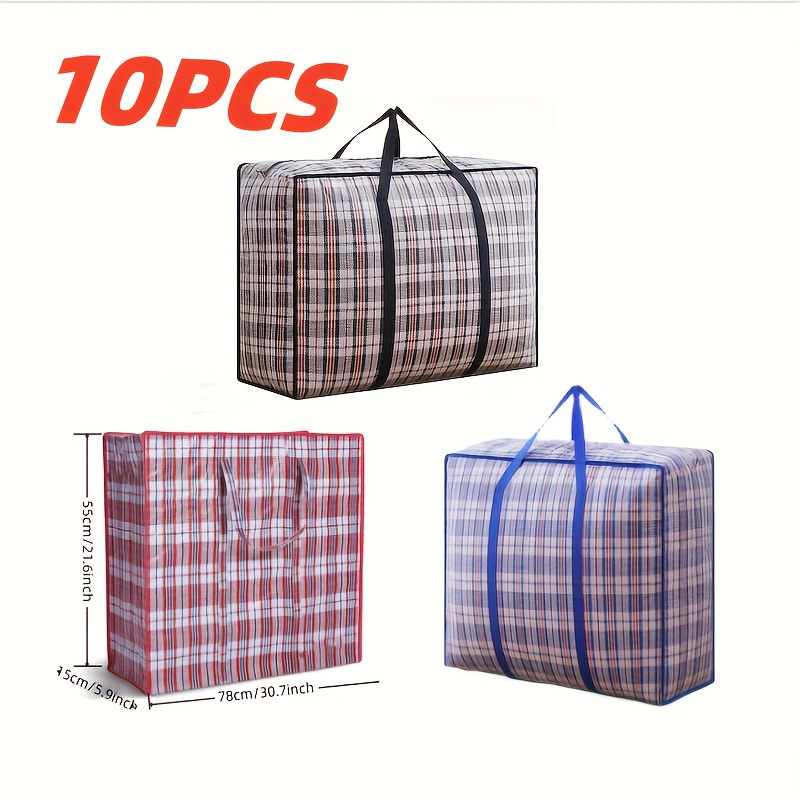 Image of 10pcs Large Laundry Bags - Heavy-duty Reusable Storage Bags With Zipper And Handles, Nylon, Individually Packed, For Moving, Clothes, And Household Items, Assorted Colors, Laundry Bags
