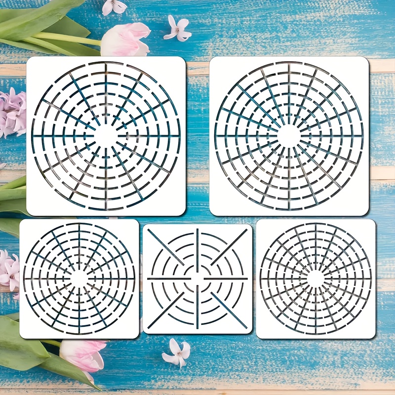 Image of 5pcs Mandala Painting Stencil Set, 1/8" 1/12" 1/16" Reusable Templates For Diy Wall Art, Furniture, Stone, Wood, And Other Craft Projects