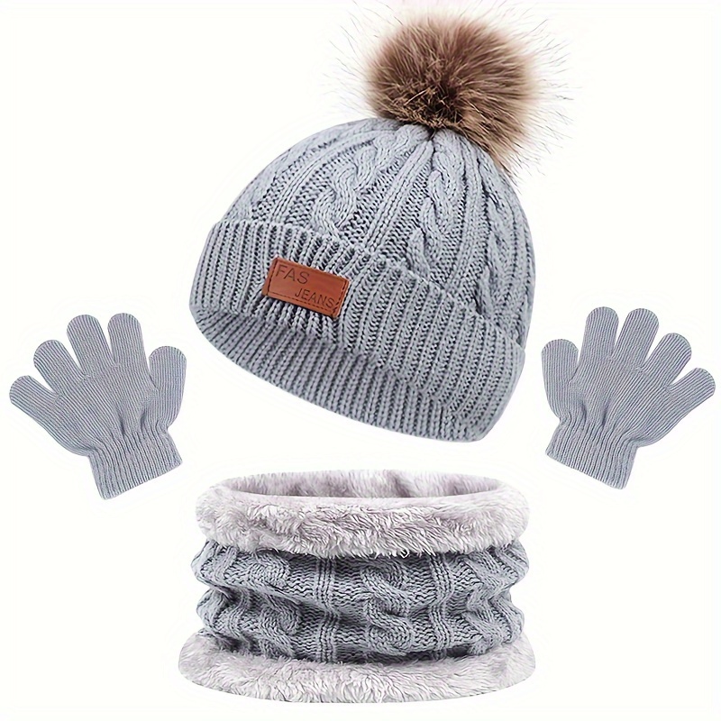 3pcss Set Hat Winter Warm Thick Ear-warming Cap Mittens Scarf 3pcss Set Hat Boys Girls Pullover Hat Suitable For Daily Wear And Outdoor Old Children