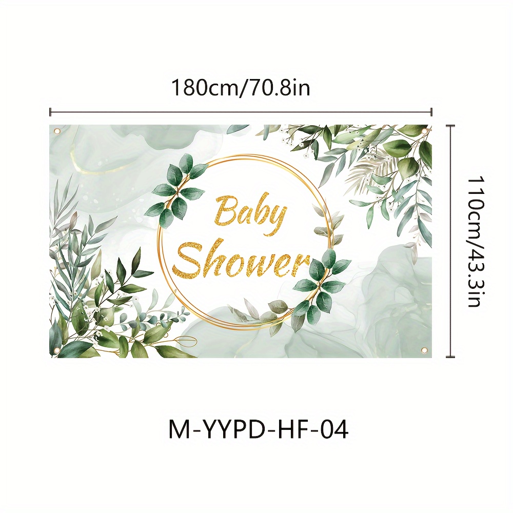 Image of 1pc, Green Background Baby Shower Banner, 180cm X 110cm X 70.8in .3in, Green Eucalyptus Leaf Background Party Background, For Boys And Girls Indoor And Outdoor Party Banner, Party Decorations.