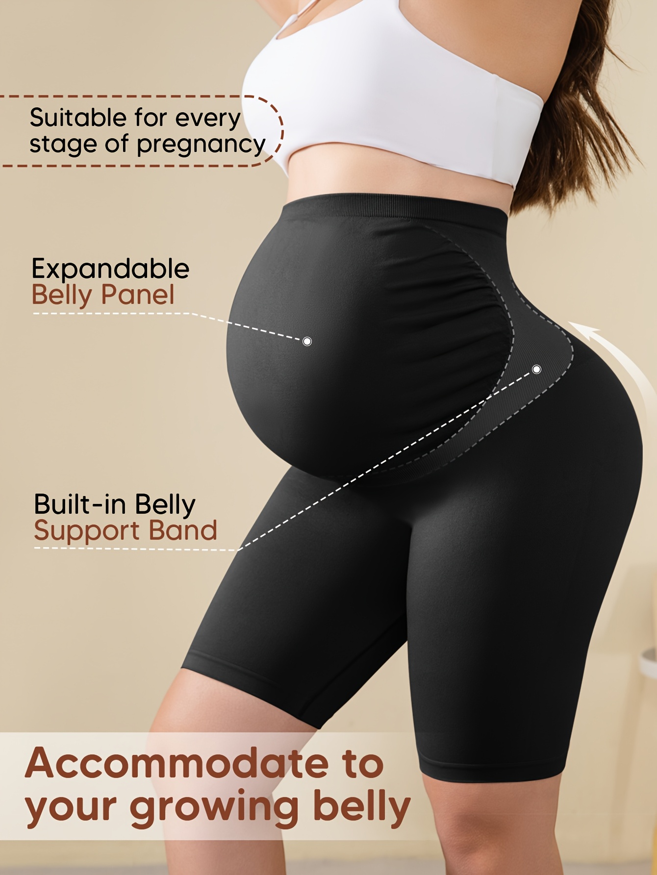 Women'S Maternity Shorts - Seamless Lightweight Pregnancy Shorts with Elastic Shrinkage Technology, Soft Stretchy Inner Layer & All-Season Comfort | Breathable Fabric for Home, Commuting, Work | Multi-Way Wear, Regular Fit (Sizes L-2XL) | Ideal for