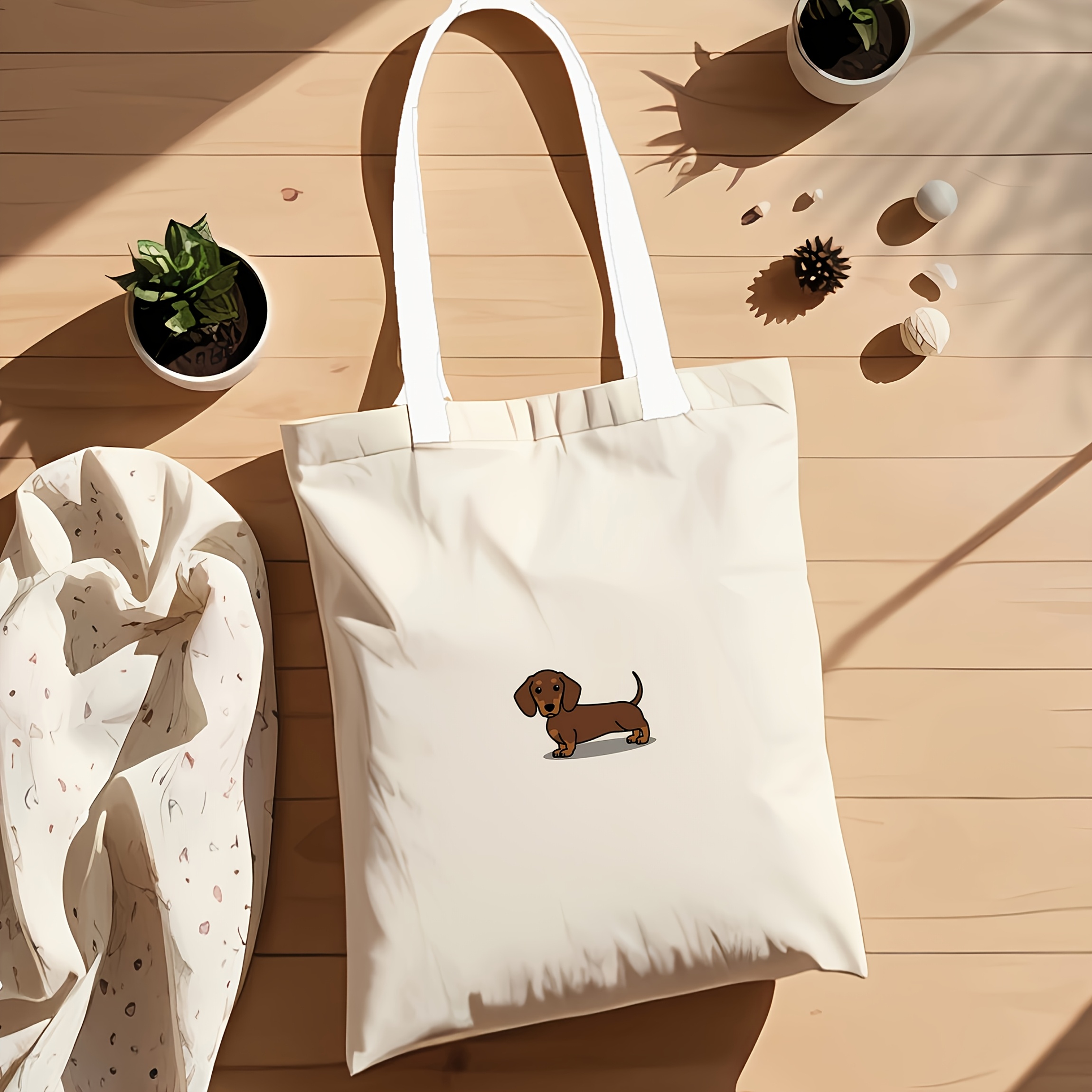 TEMU Bolsa tote con estampado de perro salchicha, 1 pieza - Reutilizable, adecuada para compras, viajes, pícnic, bolso de casual con perro salchicha,