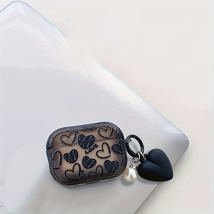 TEMU Чорний чохол з сердечком для Apple AirPods ProAirPods ProAirPods 3AirPods 4 захисний чохол подарунок для