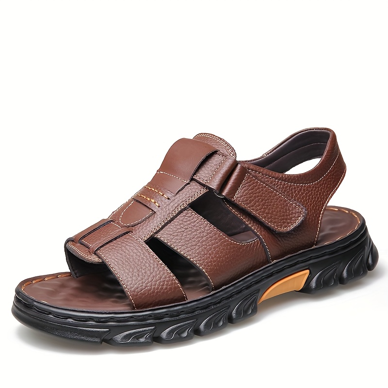 TEMU Men's Adjustable Summer Sandals - Casual Slip-on With Strap Design, Pu Upper, Rubber Sole For Outdoor, Beach & Walking, Casual Footwear | Adjustable Sandals | Rubber Sole Sandals