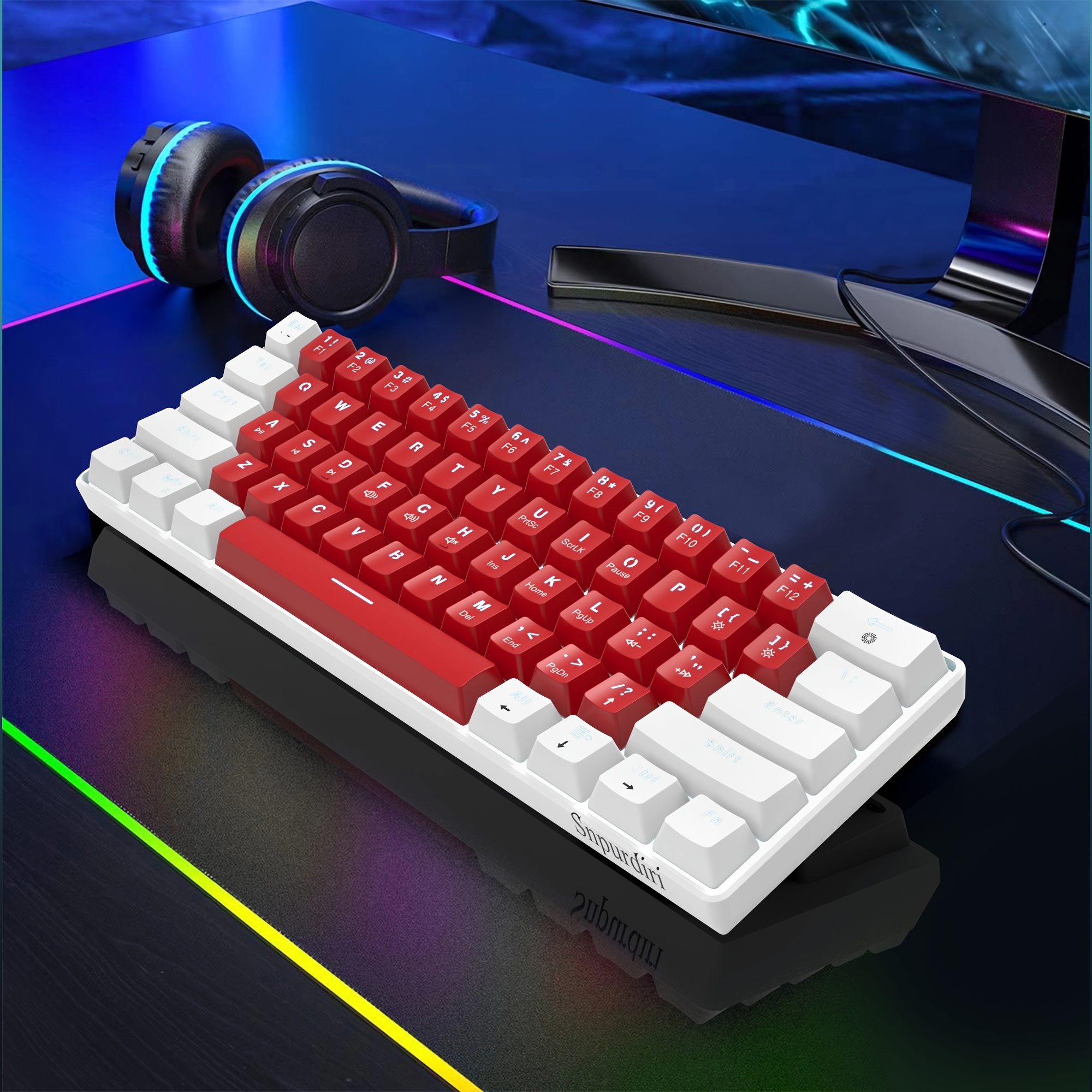 

Snpurdiri 60% Mechanical , Small Size To 61 Key Film Mechanical Red Switches, Suitable For Pc/mac Gamers, Typists, Keyboards Can Be For Use ( And Red, Red Switches)