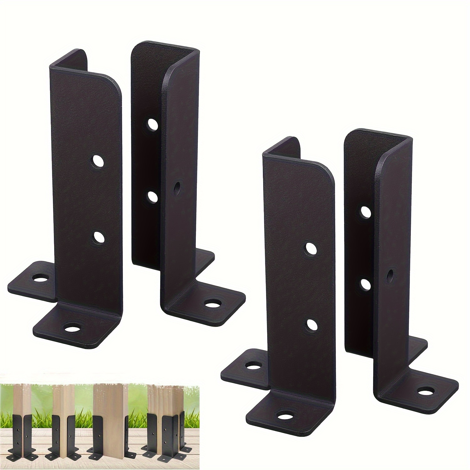 

4pcs Heavy Duty Adjustable Metal Post Base Brackets For Wood Fence, Pergola, Deck Railing, Mailbox - Reversible Half Column Anchor Base Fits 1.5x1.5 To 4x4 Posts, Black