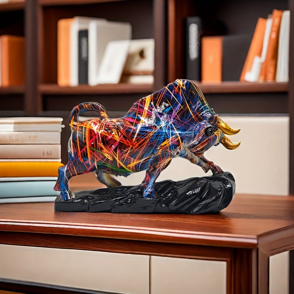 

Resin Abstract Paint Splatter Bull , 1pc Artistic Cow Statue, Modern Desktop Decoration For Office And Home Decor