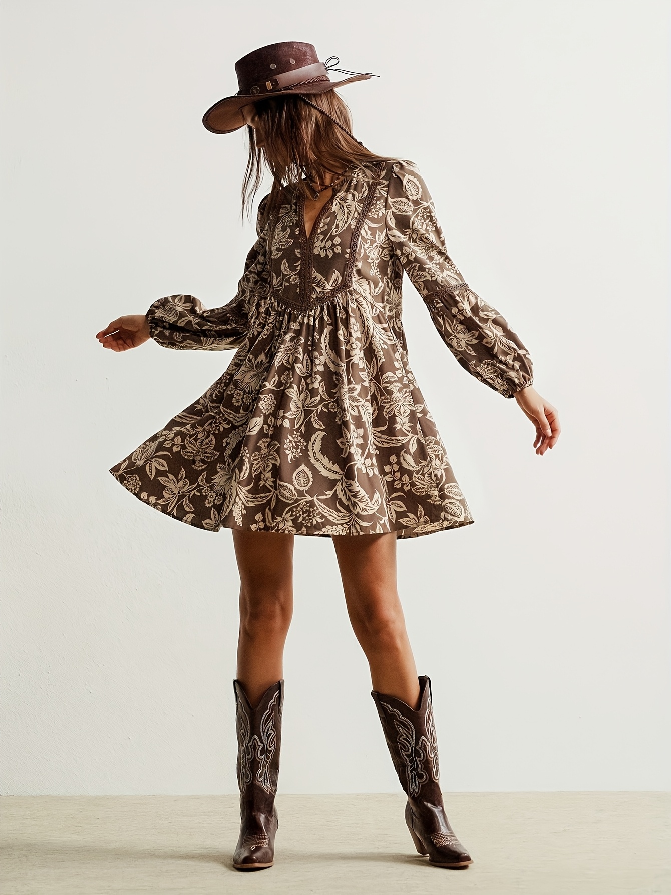 brown cream polka dot dress Polka Dot Scallop Mini Dress-Brown