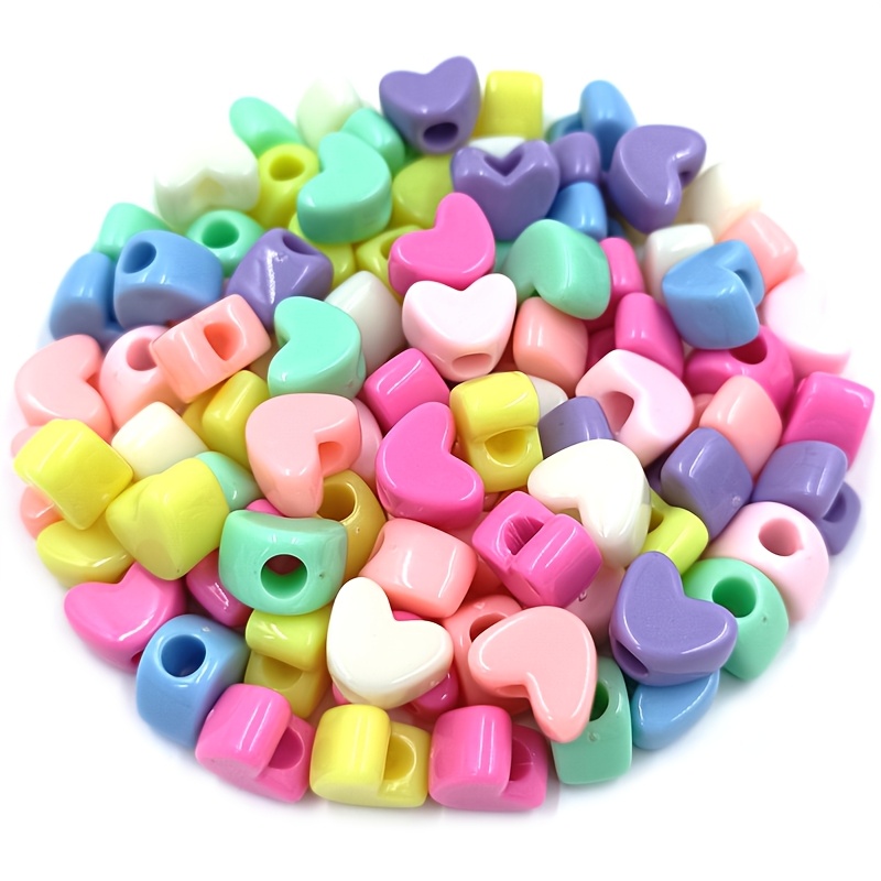 TEMU 60pcs de perles cœur en acrylique couleur bonbon de 9X11Mm avec grands trous - Parfaites pour bijoux, porte-clés, bracelets et loisirs créatifs