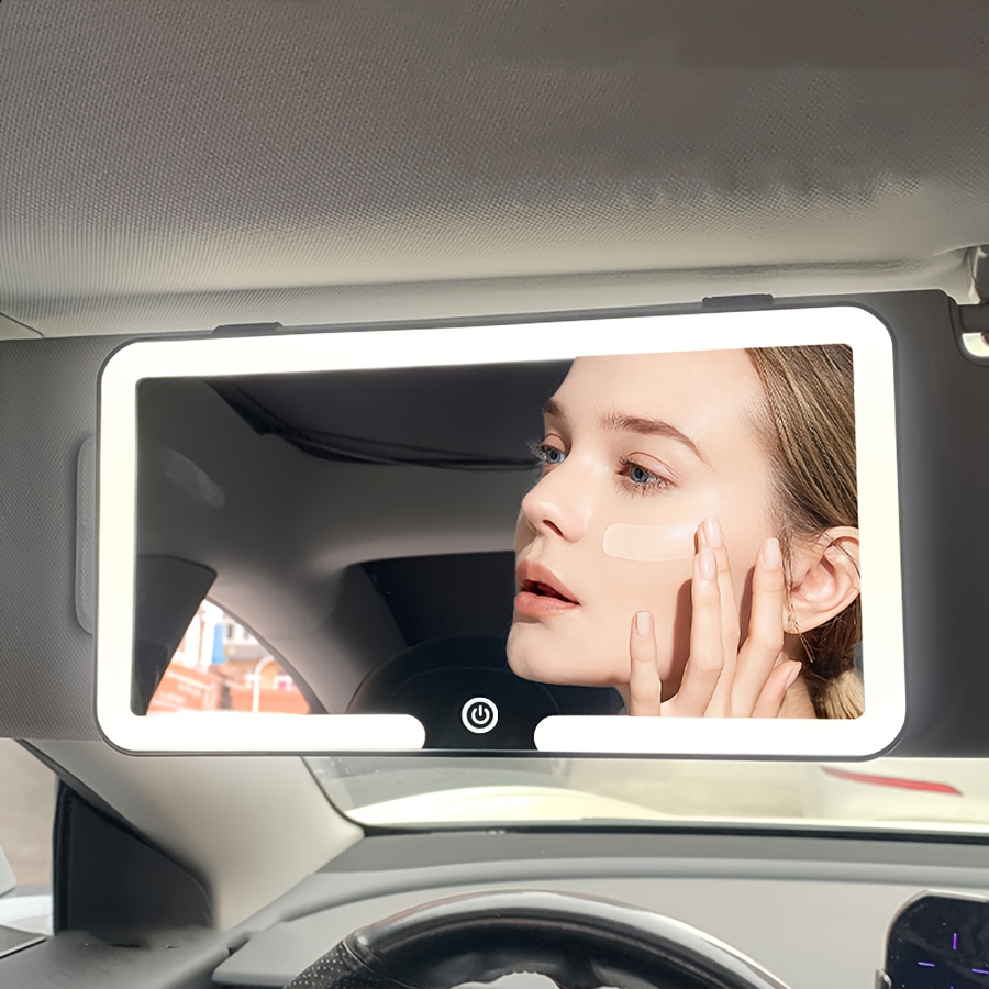 

1pc Car Visor Makeup Mirror, Tri-color Lighting, Touch Control, Rechargeable Built-in Lithium Battery, Plastic Mirror With Clip-on Design, Usb Charging, Dimmable Light Mode For Vehicle