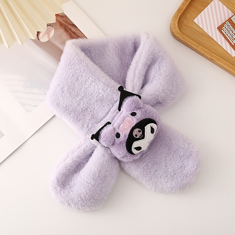 Image of Cool Lomi Thick Plush Warm Scarf, Delicate And Soft Texture Autumn/winter Cute Plush Neck, New Cartoon Design Windproof And Warm Women's Neck Cover, Light Purple, Pink, White As Holiday Gift