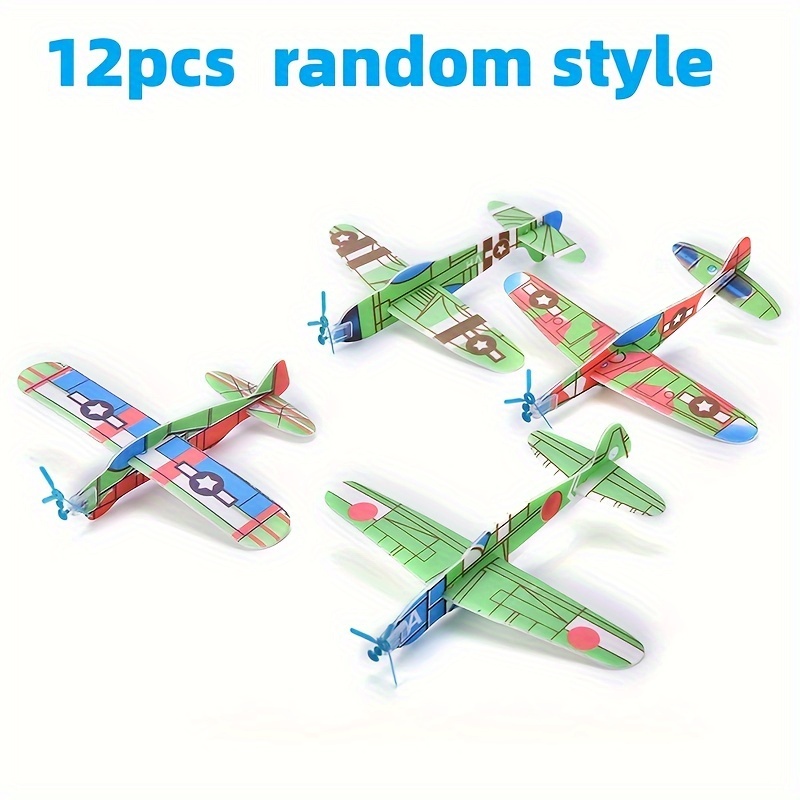 

12-piece Assorted Foam Glider Planes With Propellers - Perfect For Party Favors, Birthday Gifts & Home Decor