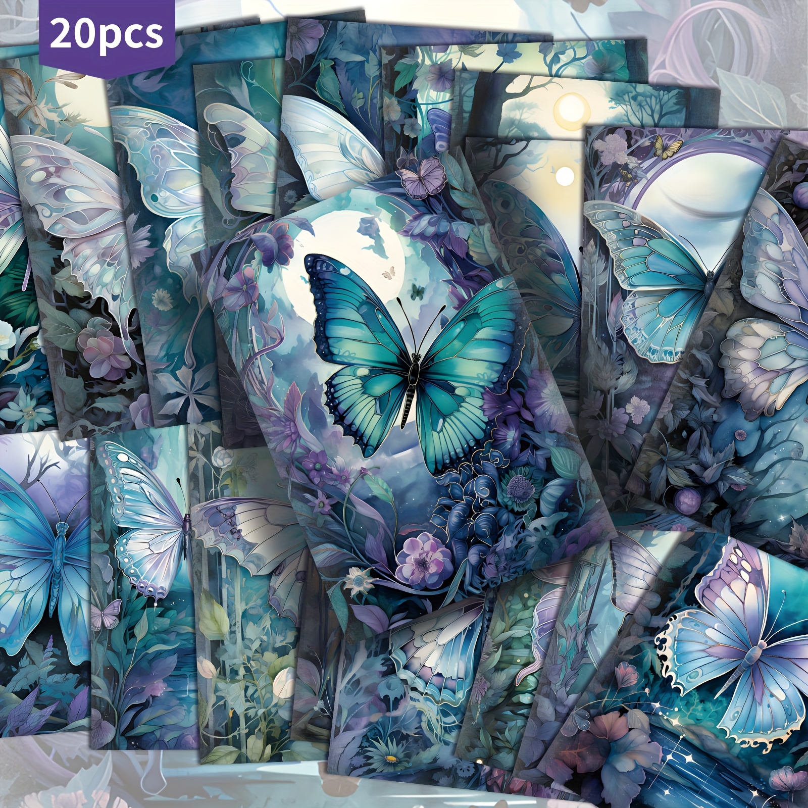 TEMU 20-pack Asstss Vintage Purple Postcards Compatible For Scrapbooking - Retro Pinup With Classic Wings, Personalizable Junk Journal Papers, 4x6