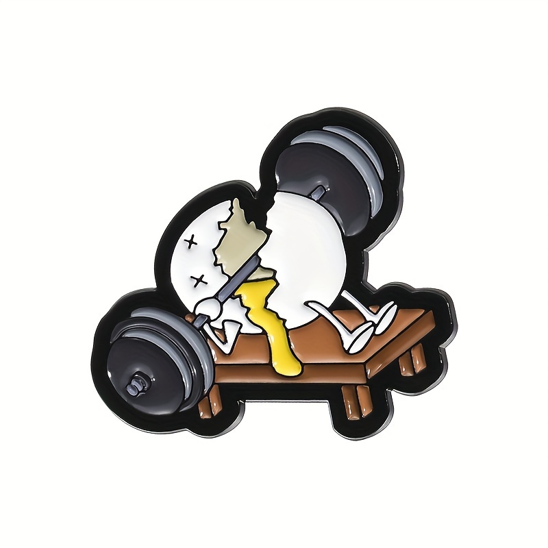 Image of 1pc Fitness Egg Brooch Cartoon Fun Alloy Badge Men's And Women's Clothing Backpack Additions Small Gift For