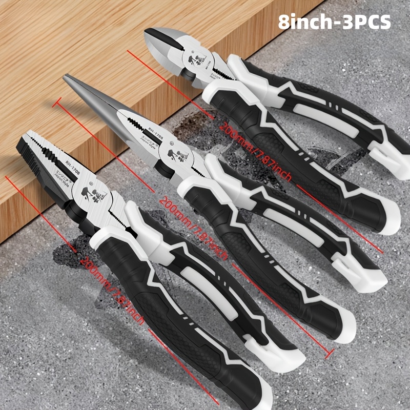 E-shop 3-teiliger Zangensatz / 6 Zoll / 8 Zoll. Inklusive Drahtschneider, Spitzzange Seitenschneider. Geeignet für Zuhause, Fabrik Handwerkzeuge.
