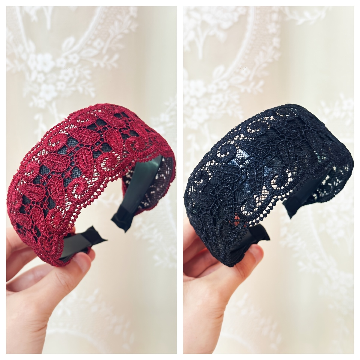 TEMU 2pcs/ à cheveux vintage en dentelle à large bord avec de goutte, bandeau de cheveux antidérapant et élégant avec texture haut de gamme, idéal