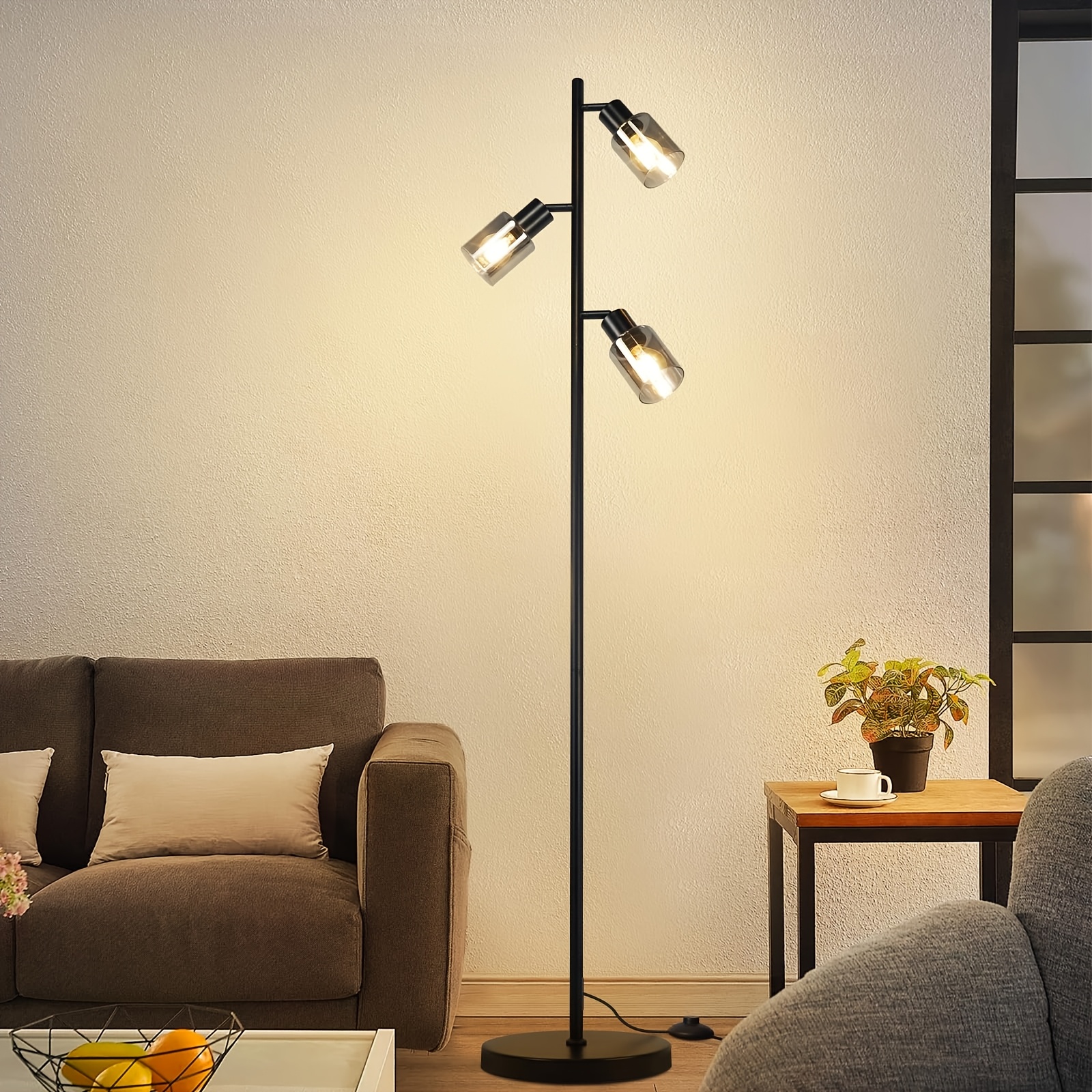 Image of Retro Living Room Floor Lamp (black): Industrial Style Floor Lamp, E14 Glass Lamp Holder, Golden Metal Lampshade, 350° Rotatable, Suitable For Bedroom, Office Reading Lamp - Bulb Not Included