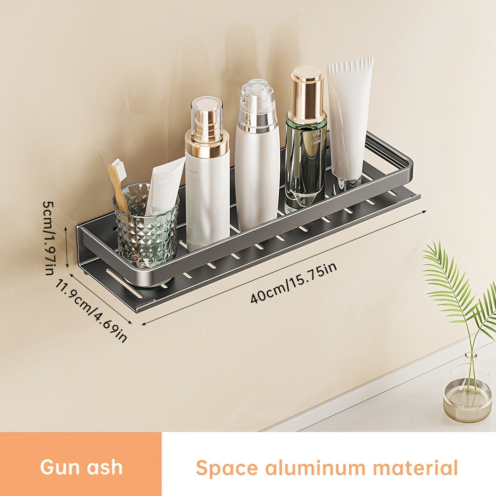 TEMU 1pc Space-saving Bathroom Shelf - No Drilling Installation, Gray Strong Load-bearing Rectangular Rack, , Suitable For Shower And Toilet