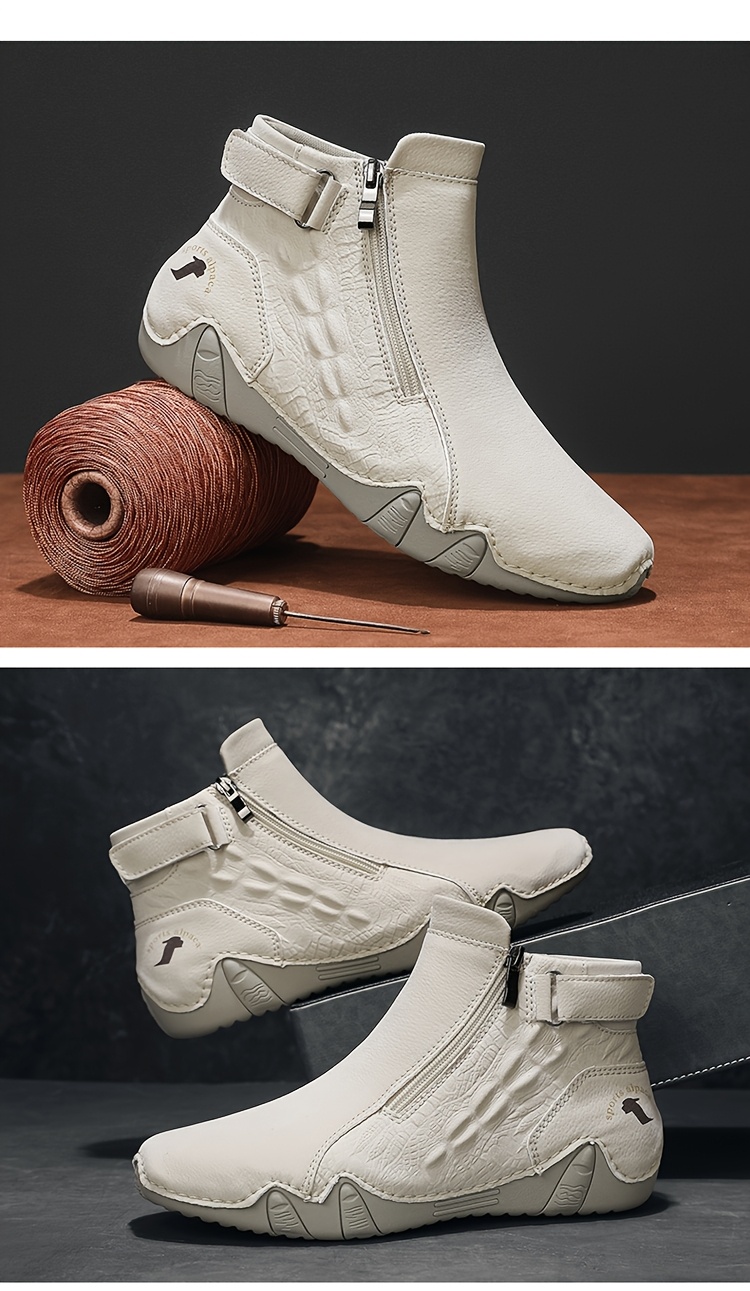 [Handmade Boots] Large Size Men's Boots | Zippered Slip-on Upper 38-48 Octopus Mid-top Rubber Sole Handmade Outdoor Boot Casual Walking Shoes