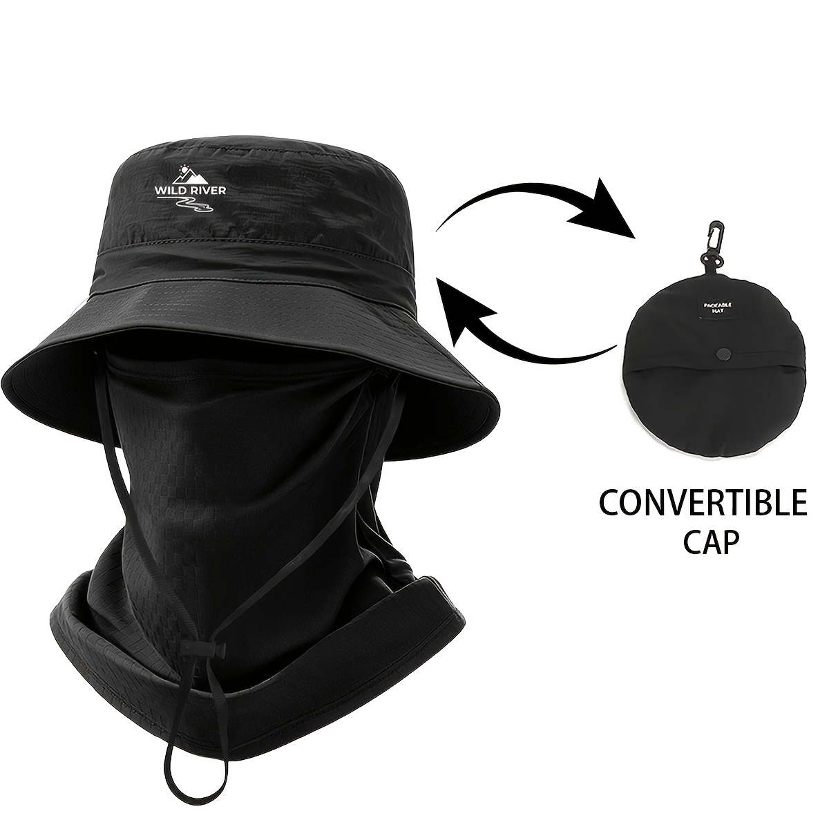 TEMU 2pcs Men's New Outdoor Wide Brim Sun Hat And Breathable Mask Set, 1pc Hat And 1pc Mask, Mountain Stream Logo Lightweight Portable Hat, -proof
