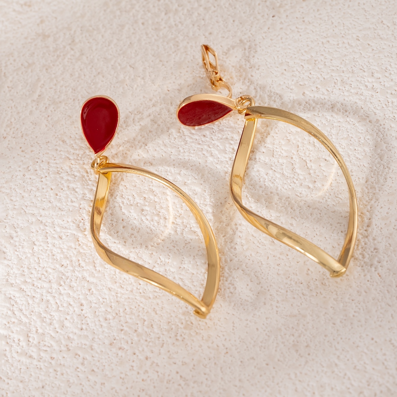 Women's Golden Dangle Clip-On Earrings, No Piercing Required
