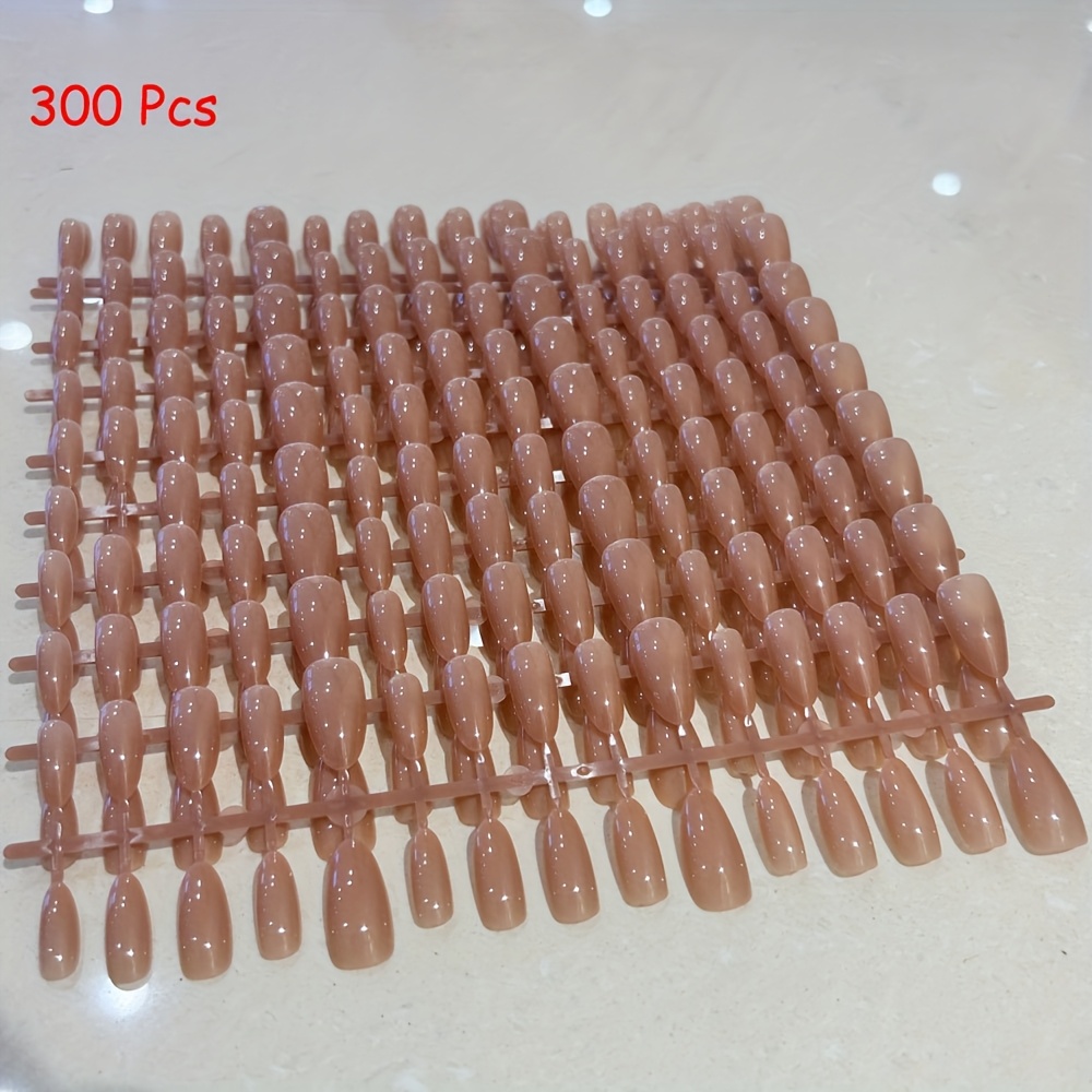 TEMU 300pcs Of Pink Almond-shaped Nude Nail Tips In Different Sizes, Perfect For Home , Easy To Apply And .