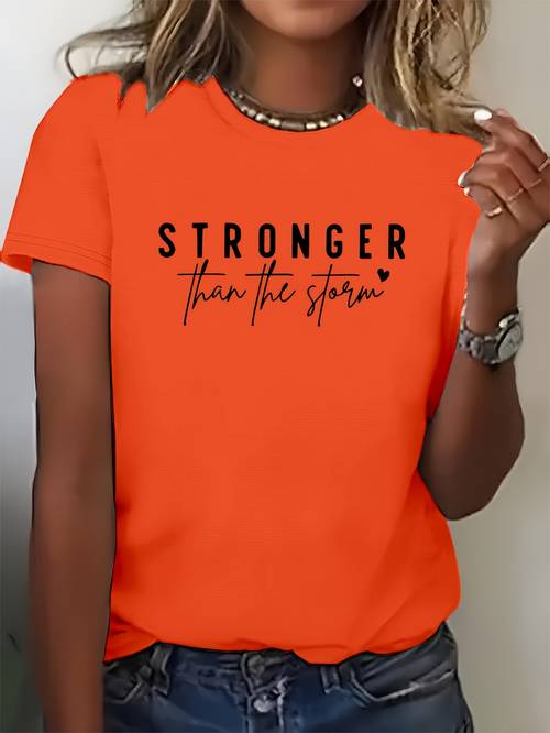womens turquoise stronger than graphic t shirt elegant round neck short sleeve breathable polyester machine washable spring summer casual t shirts summer outfit text design smooth texture
