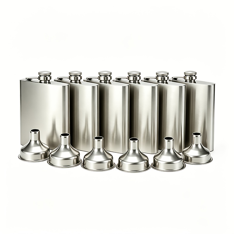 TEMU 12pcs Set: 6 Flasks + 6 Funnels, 7oz Sandblasted Mini Stainless Steel Flasks, Portable Outdoor And Household Mini Flasks For Camping, Includes