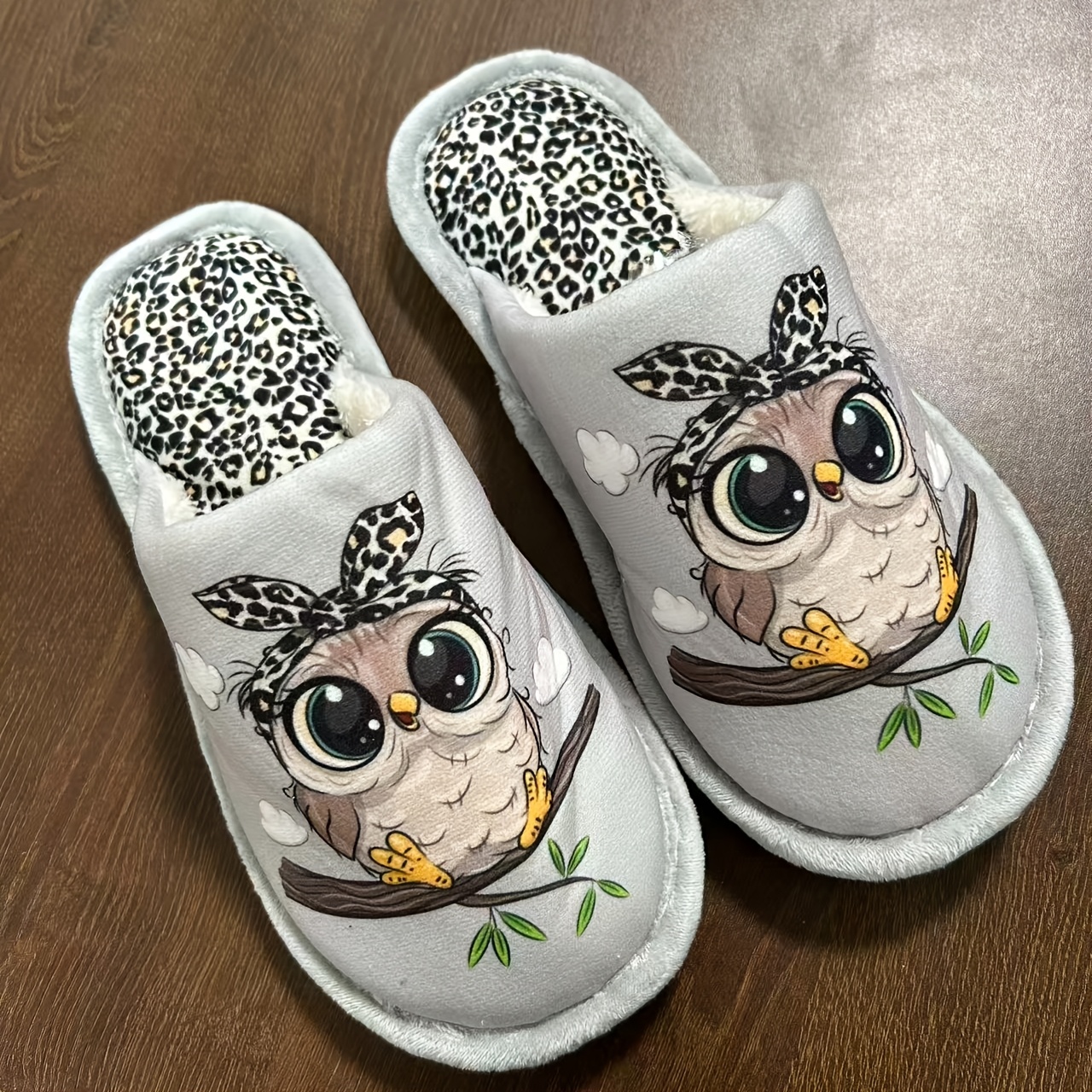 Image of Cute And Personalized Indoor Slippers Featuring A Cartoon , With Leopard Print Elements, Lightweight And Comfortable, Perfect For Home Use., Women Shoes
