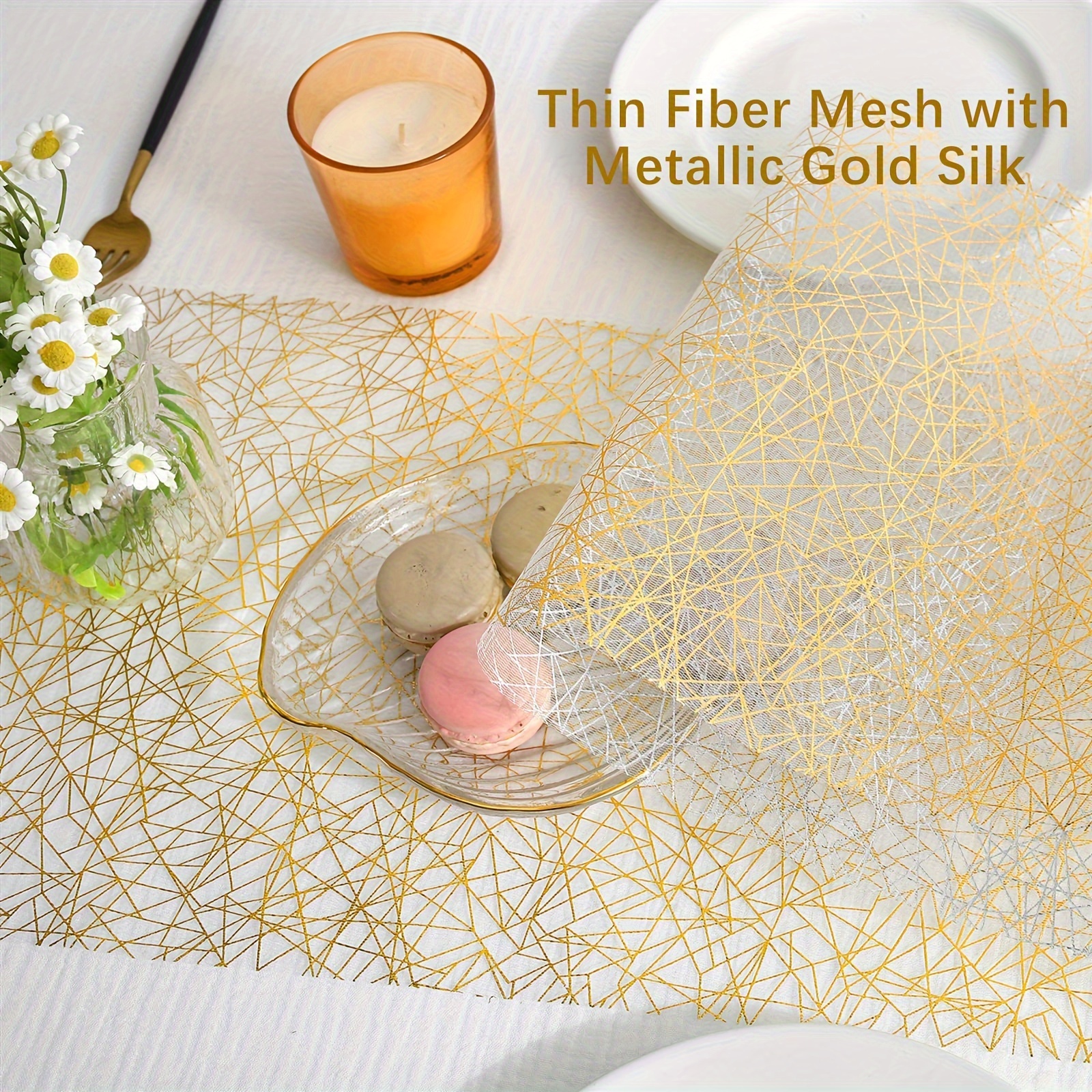 Golden Table Runner Sparkling Metallic Thin Mesh Polyester - Temu