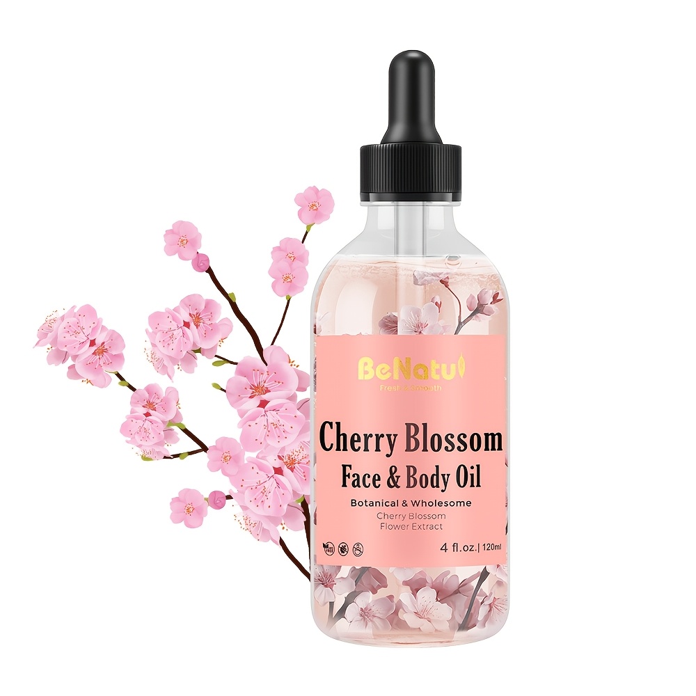 TEMU 120ml Cherry Face And Body Oil, Moisturizing Cherry Essential Oil, For Skin Care And Body Massage, For , Unisexual, With Real Cherry Petals, Ladies' Massage Oil, For Mom, , Exquisite Experience