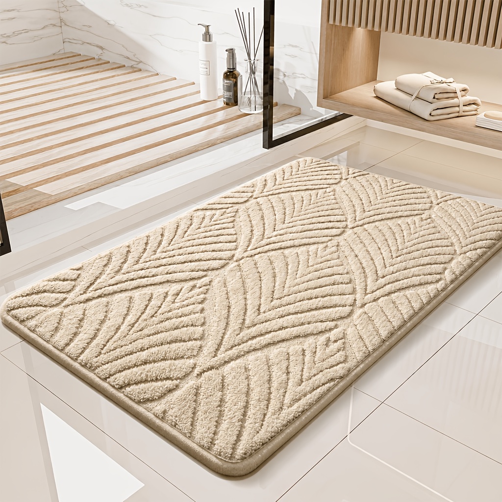 TEMU Plush Non-slip Bath Rug Suitable For Bathroom, Soft Thick Fluffy Shower Mat With Pvc Backing & Geometric Floor, Absorbent Microfiber Floor Mat