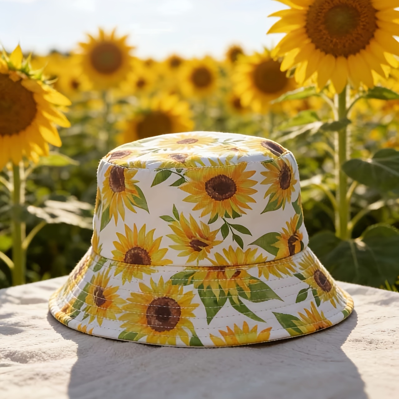 TEMU New Casual Colorful Floral Print Double-sided Sunflower Print Bucket Hat