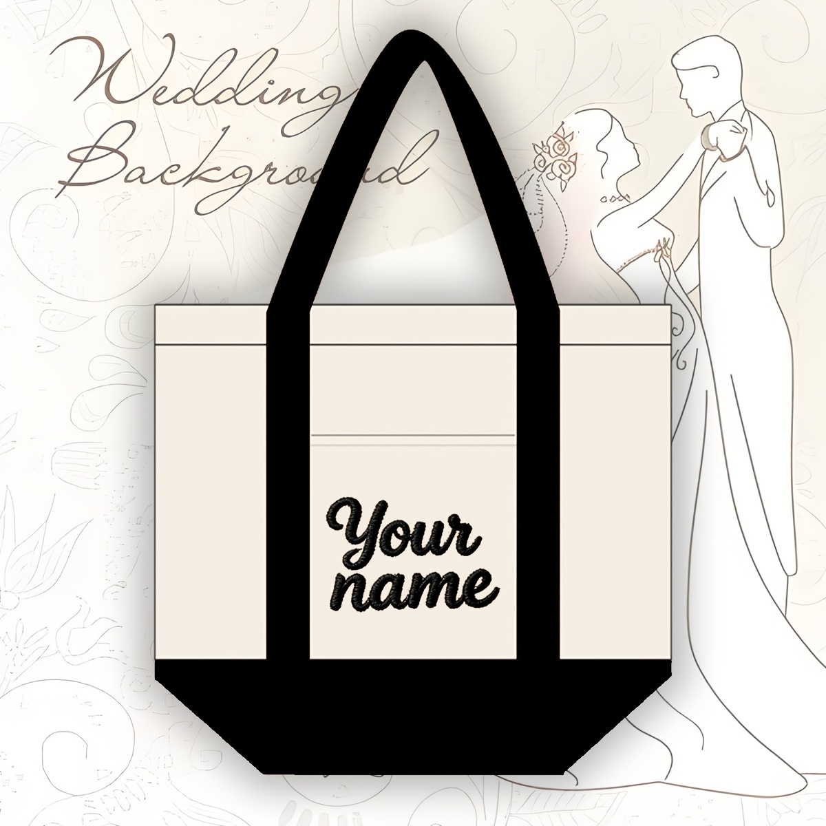 TEMU 1pc Customizable Embroidered Canvas Single Shoulder Bag Embroidered Logo Wedding Bridesmaid Handbag Wedding Gift Storage Bag Multiple Colors