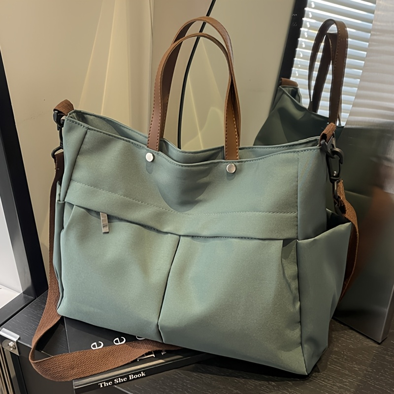 Stylish Women's Nylon Tote Bag with Adjustable Strap – Large Capacity, Multi-Pocket Design, Lightweight & Durable for Daily Commute, Shopping, and Travel – Available in Gray,, Green, Black, Travel Bag